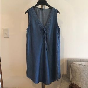 Denim summer dress with lace up detail